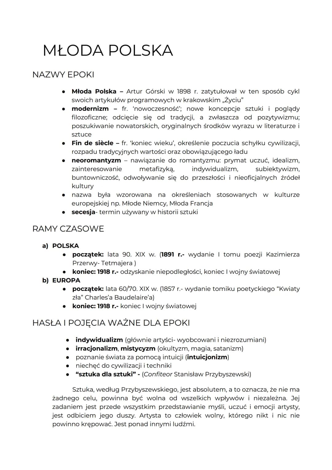 MŁODA POLSKA
NAZWY EPOKI
● Młoda Polska - Artur Górski w 1898 r. zatytułował w ten sposób cykl
swoich artykułów programowych w krakowskim ,,