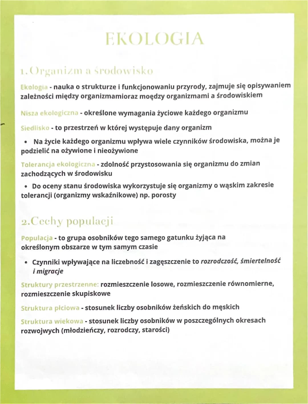 EKOLOGIA
1. Organizm a środowisko
Ekologia - nauka o strukturze i funkcjonowaniu przyrody, zajmuje się opisywaniem
zależności między organiz