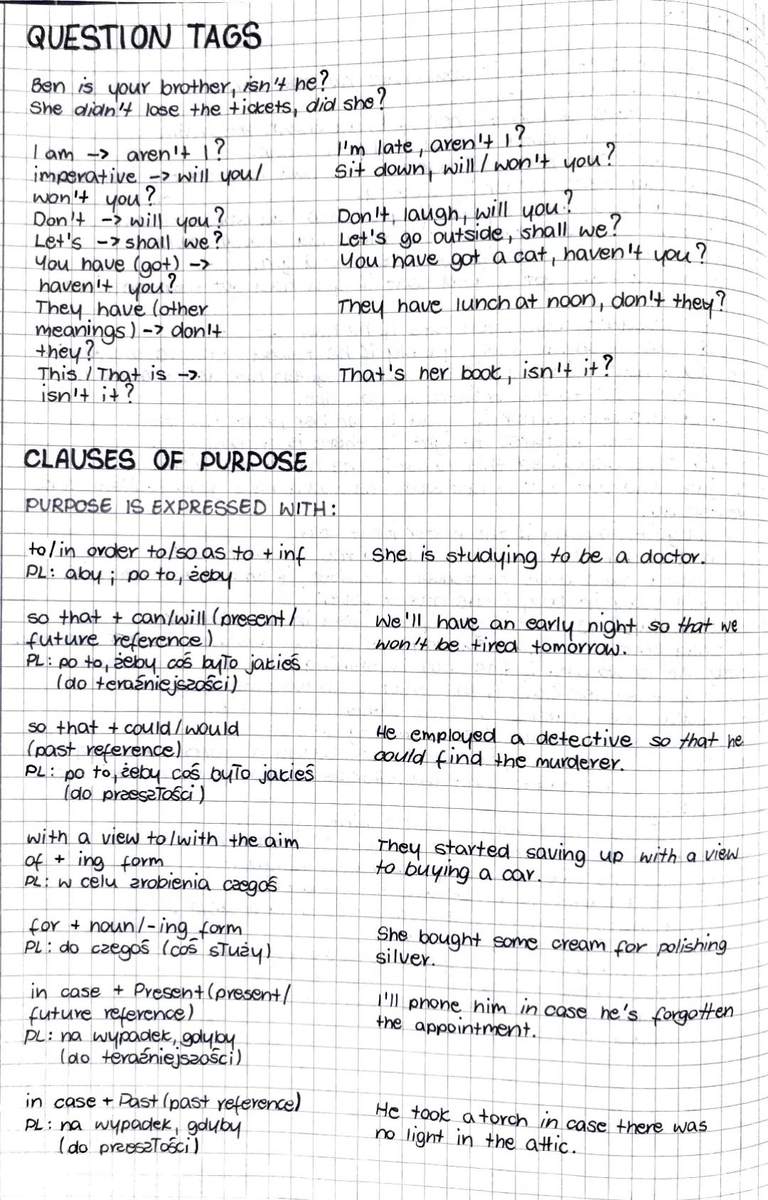 Question Tags and Purpose Clauses in English - Comprehensive Overview