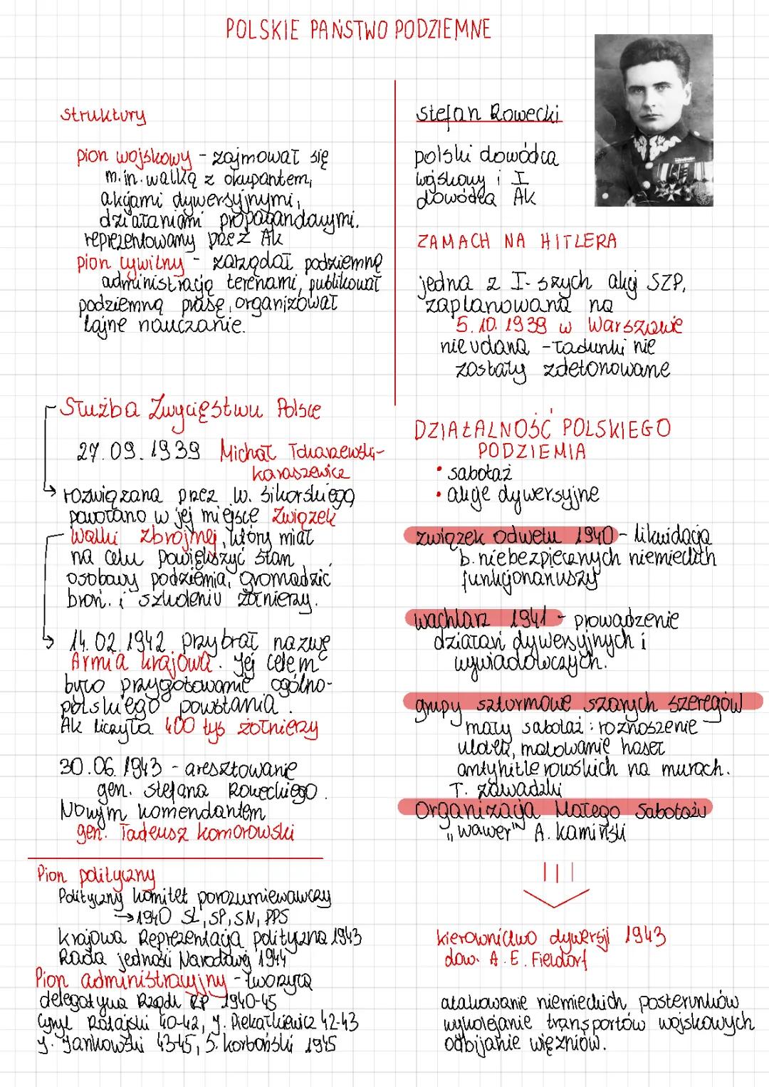 Polskie Państwo Podziemne (Ściąga) - Przywódcy, Powstanie, Armia Krajowa