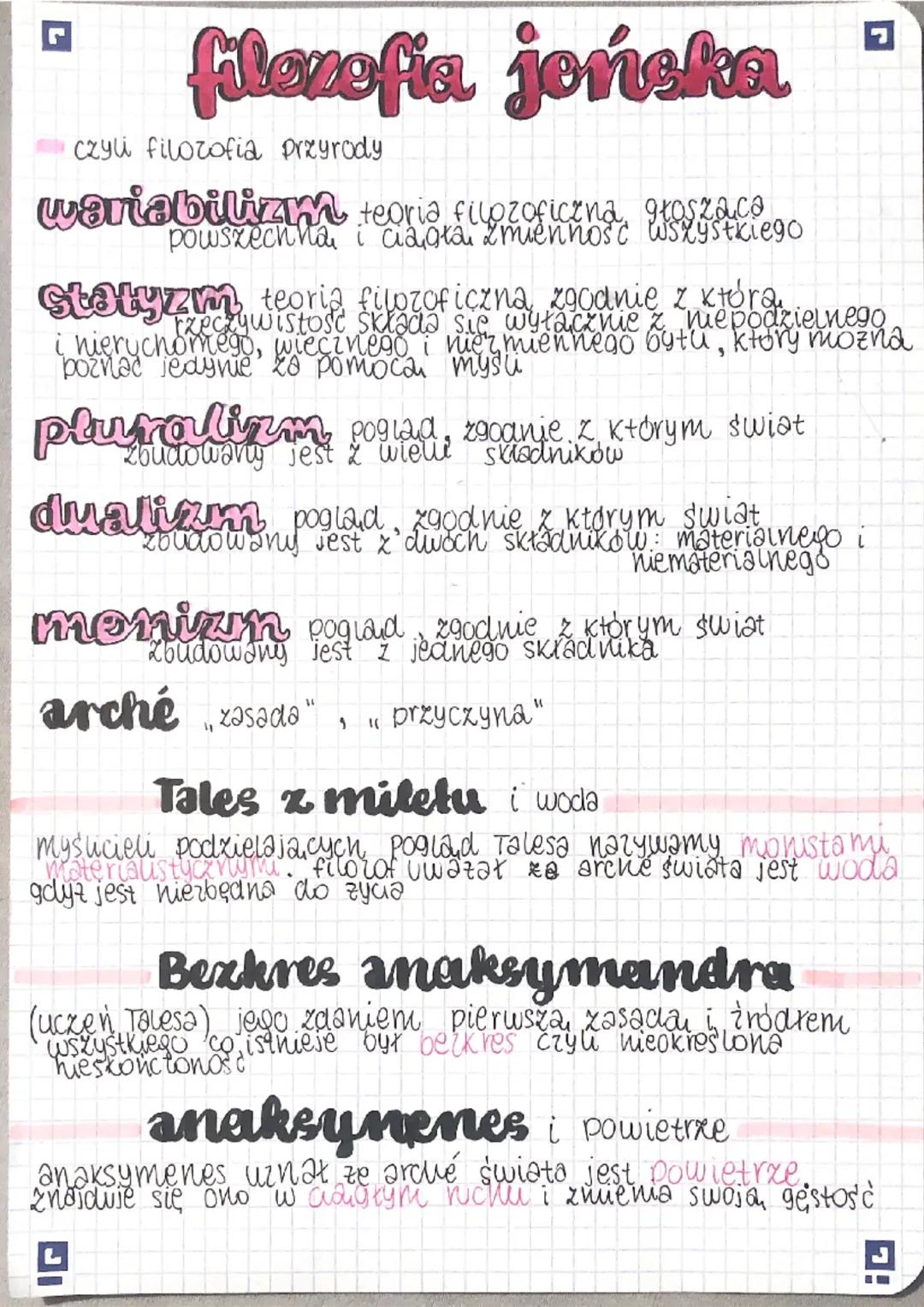 filozofia jońska
czyli filozofia przyrody
wariabilizm teoria filozoficzna głosząca
powszechnia, i ciagra & mienność wsxystkiego
statyzm teor