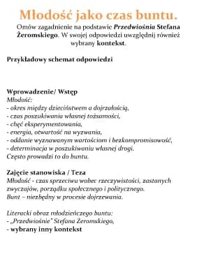 Know Młodość jako czas buntu. Omów zagadnienie na podstawie Przedwiośnia Stefana Żeromskiego. W swojej odpowiedzi uwzględnij również wybrany kontekst. thumbnail