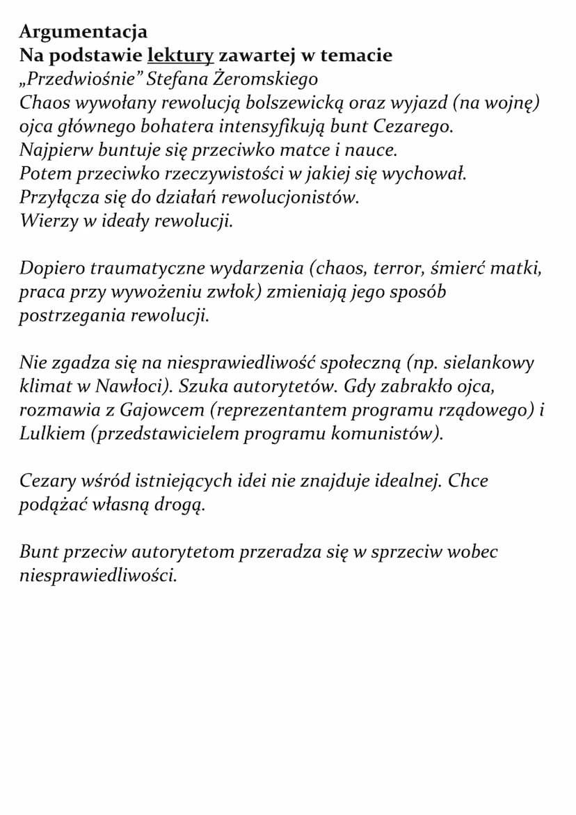 Młodość jako czas buntu.
Omów zagadnienie na podstawie Przedwiośnia Stefana
Żeromskiego. W swojej odpowiedzi uwzględnij również
wybrany kont