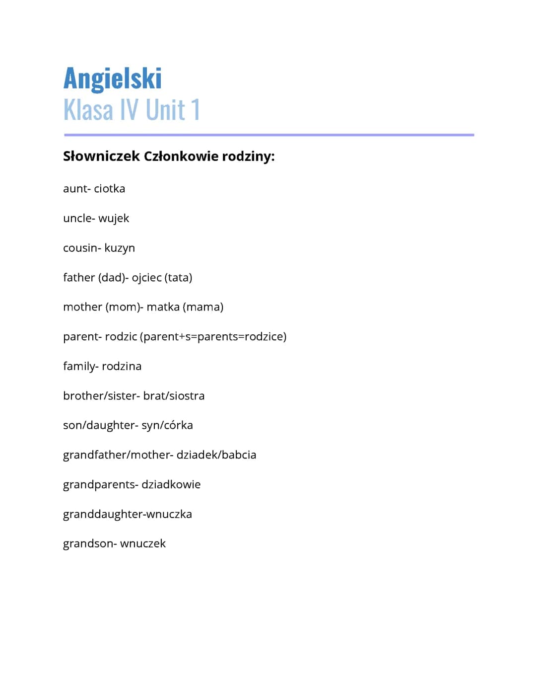 Język Angielski Unit 1