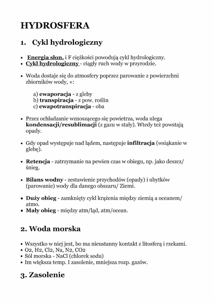 HYDROSFERA XD
Zagadnienia
1) Cykl hydrologiczny
2) Woda morska
3) Zasolenie
4) Pływy
5) Upwelling
6) Downwelling
7) Prądy
8) Enso
9) Falowan