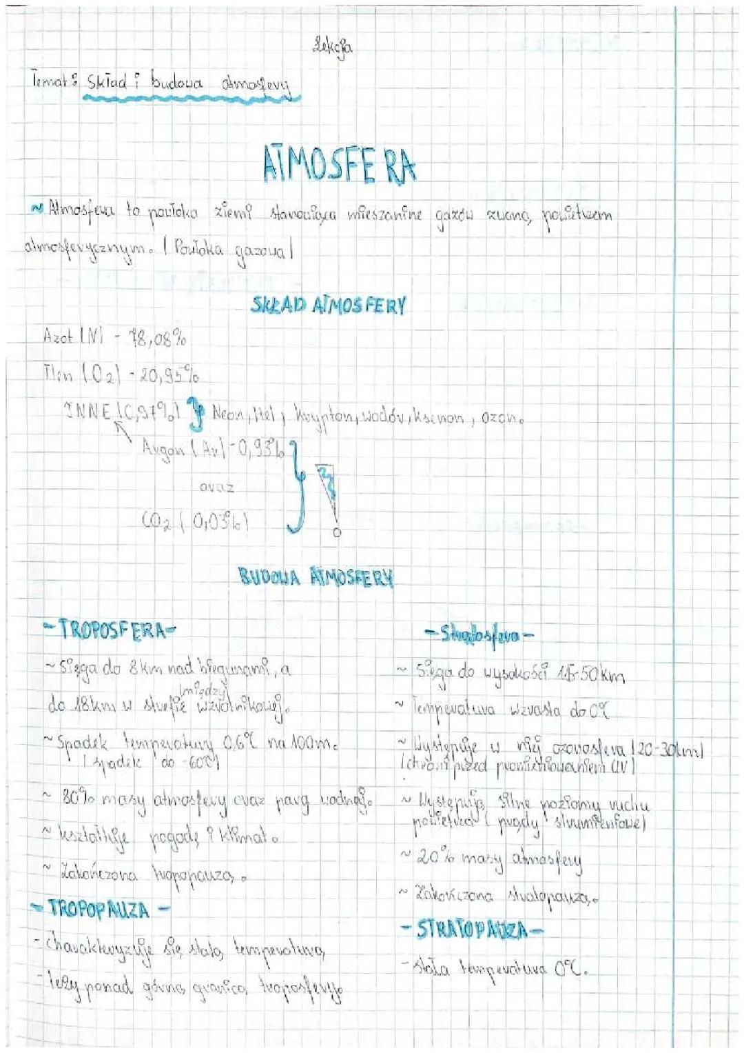 Skład Atmosfery oraz Jej Budowa - Geografia Klasa 1 Rozszerzona