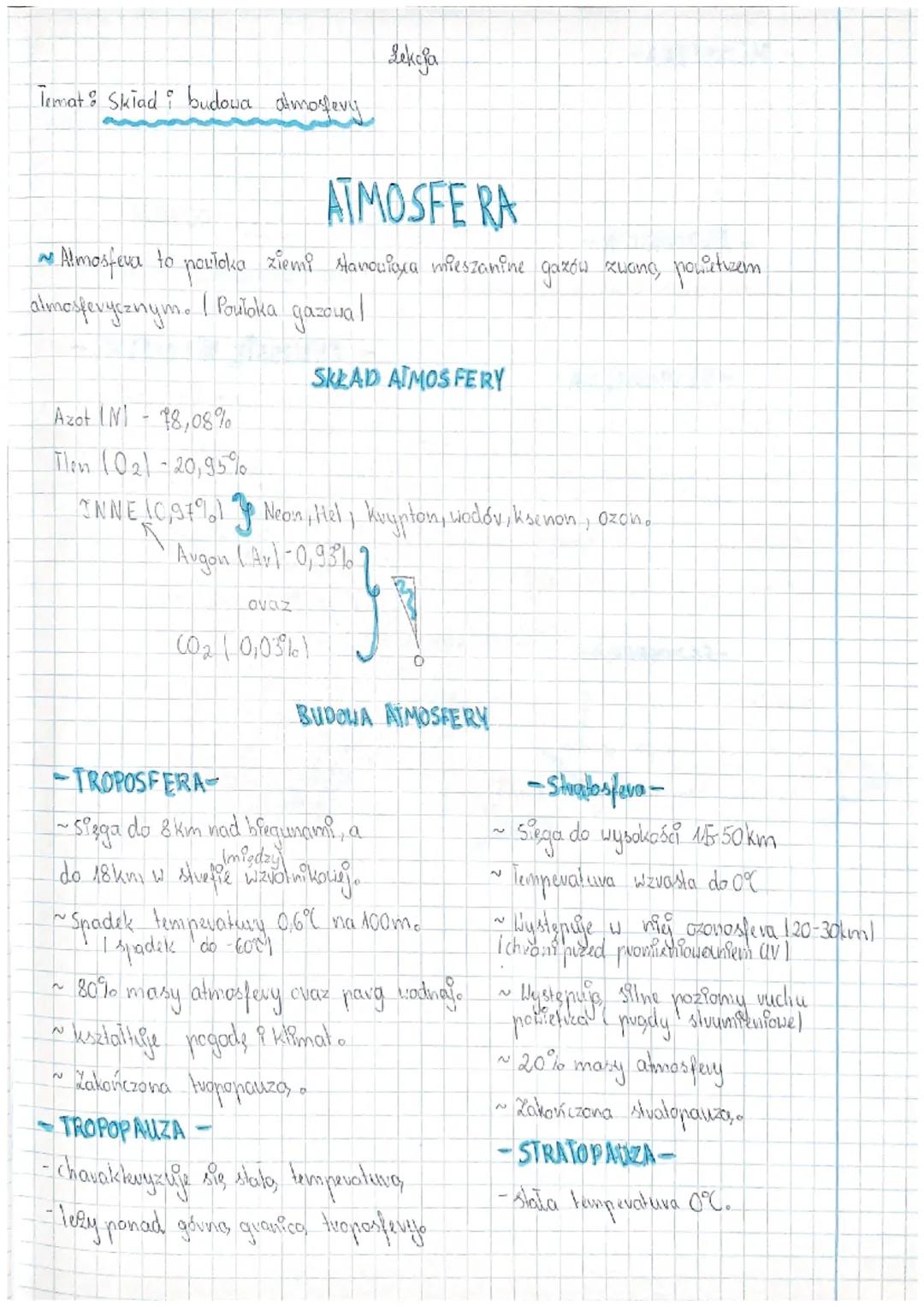 Temat: Skiad i budowa atmosfery
ATMOSFERA
N
• Almosfeva to pozioka ziemi stanowixa mieszanine gazów zwaną, powietrzem
almosferycznym. ( Pout