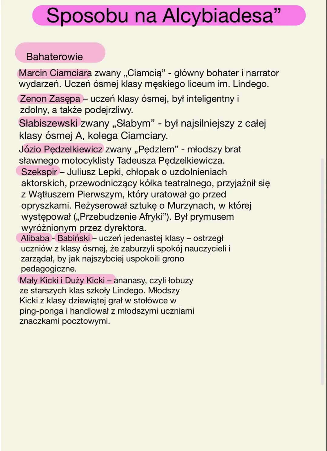 Kolejność Wydarzeń
1.Ciamciara robi porządki po maturze i wraca myślami do wydarzeń z ósmej
klasy. Następuje retrospekcja:
2.Ciamciara z prz