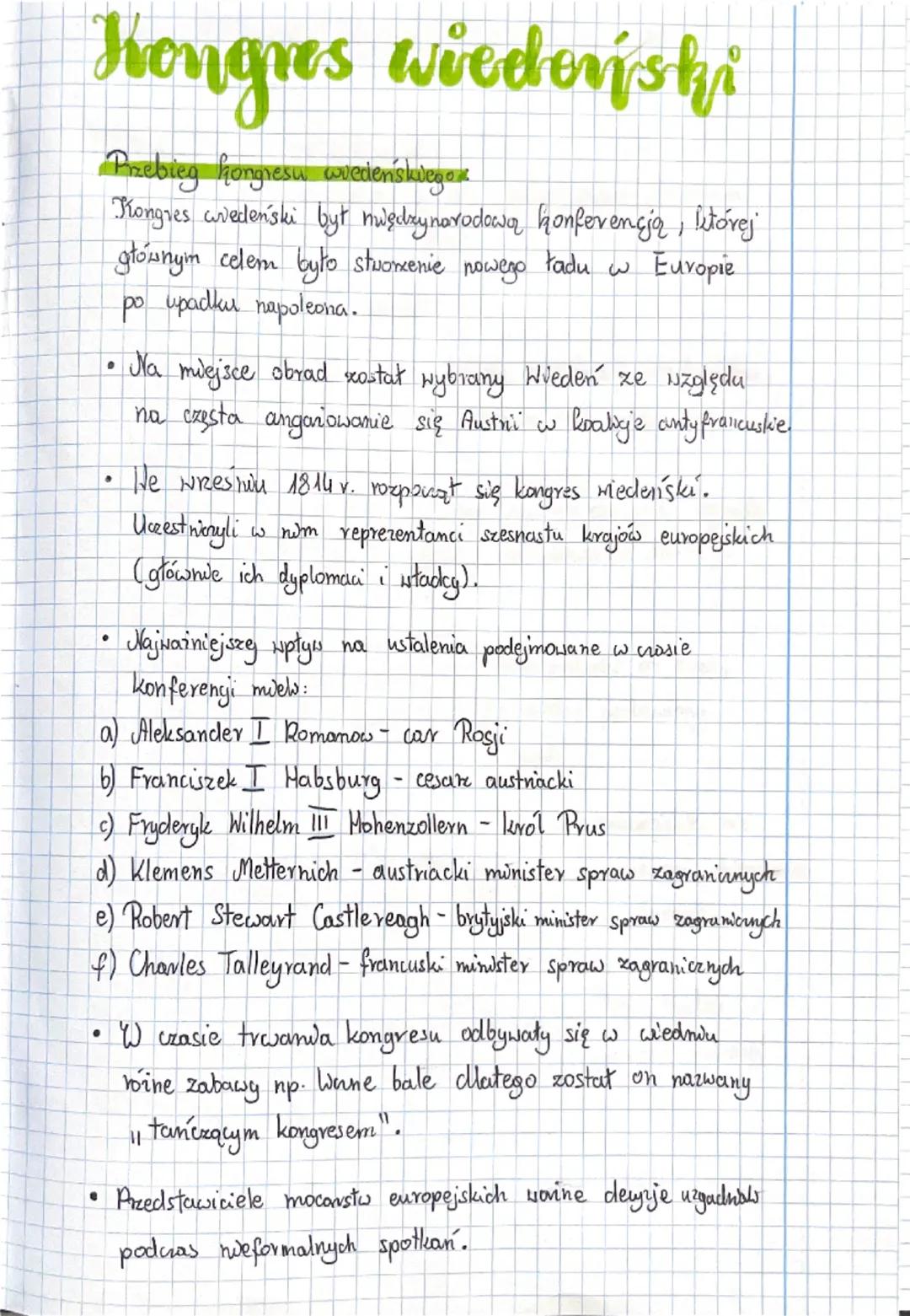 # Kongres wiedeński

Przebieg hongresu wiedeńskiego

Kongres wiedeński byt niędzynarodową konferencją, której
głównym celem było stworzenie 