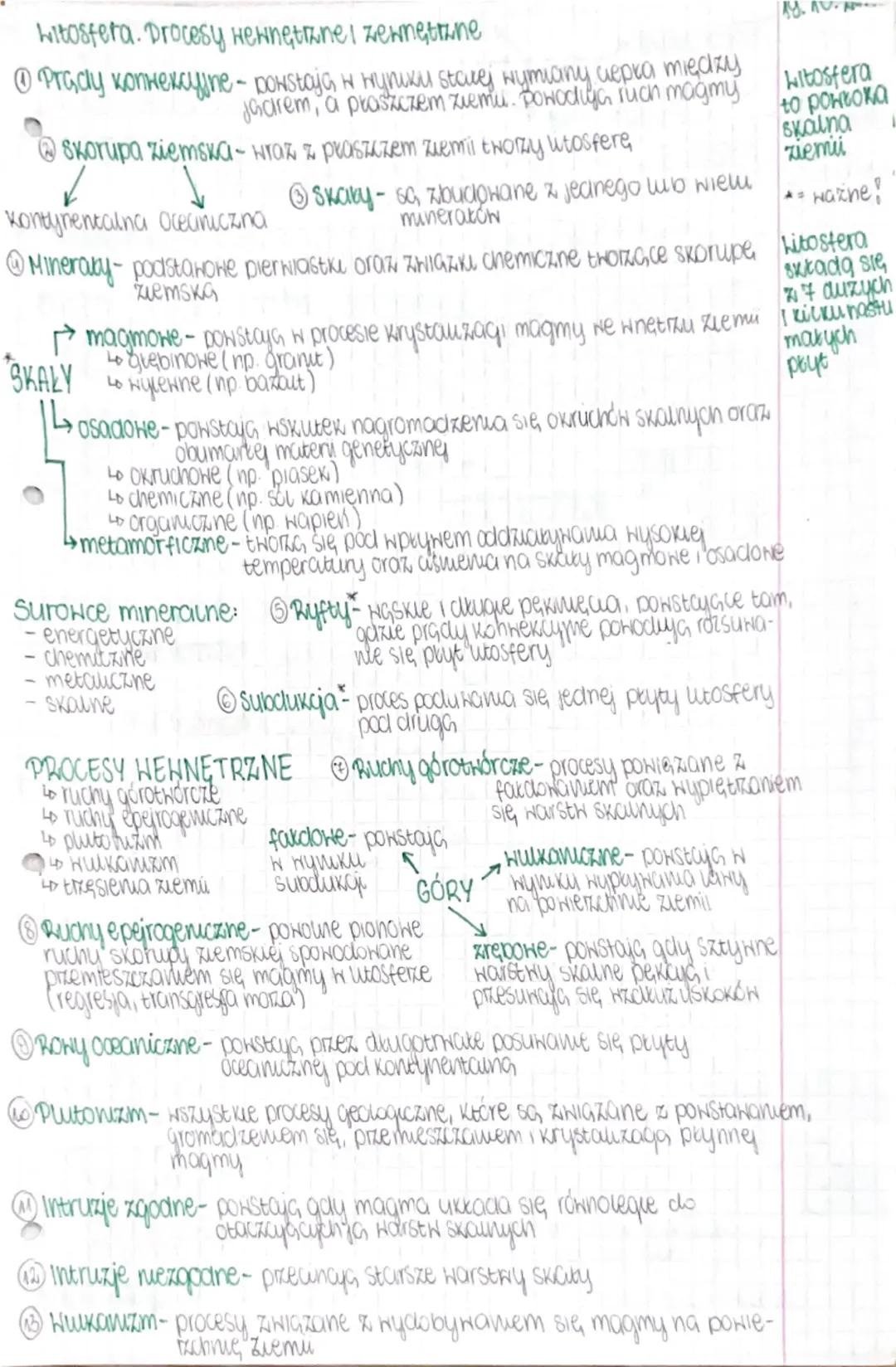 # Litosfera. Procesy wewnętrzne i zewnętrzne

1. **Płyty konwekcyjne** - powstają i niszczą się w wyniku stałego ruchu materii wewnątrz Ziem
