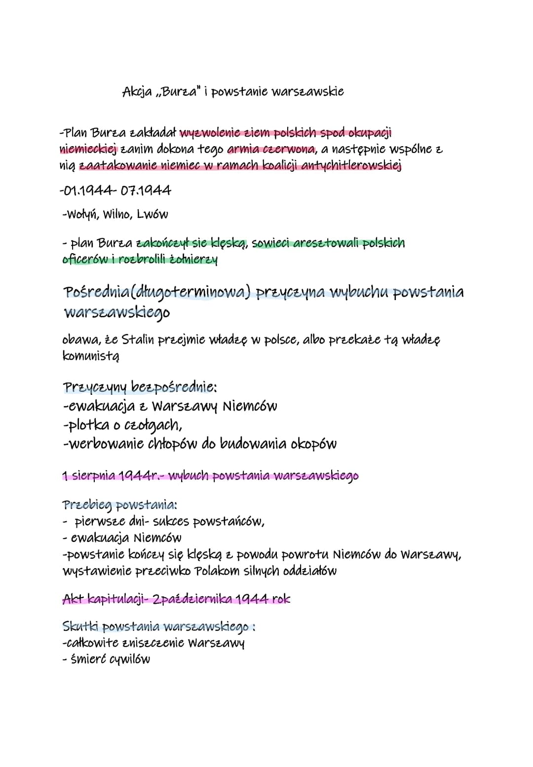 Akcja"Burza" i powstanie warszawskie