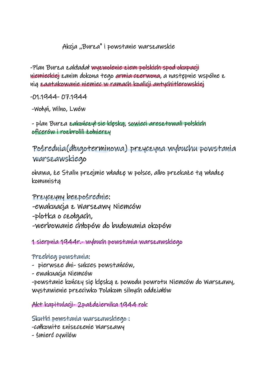 Akcja ,,Burza" i powstanie warszawskie
-Plan Burza zakładał wyzwolenie ziem polskich spod okupacji
niemieckiej zanim dokona tego armia czerw