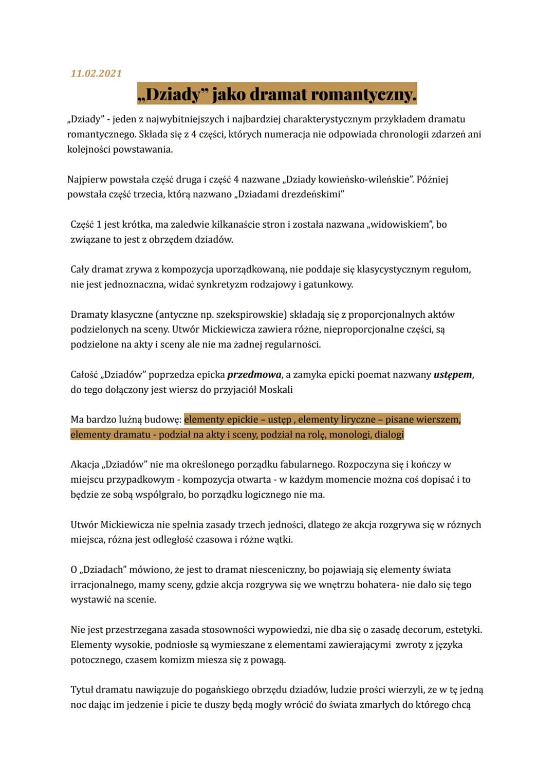 11.02.2021
,,Dziady" jako dramat romantyczny.
,,Dziady" - jeden z najwybitniejszych i najbardziej charakterystycznym przykładem dramatu
roma