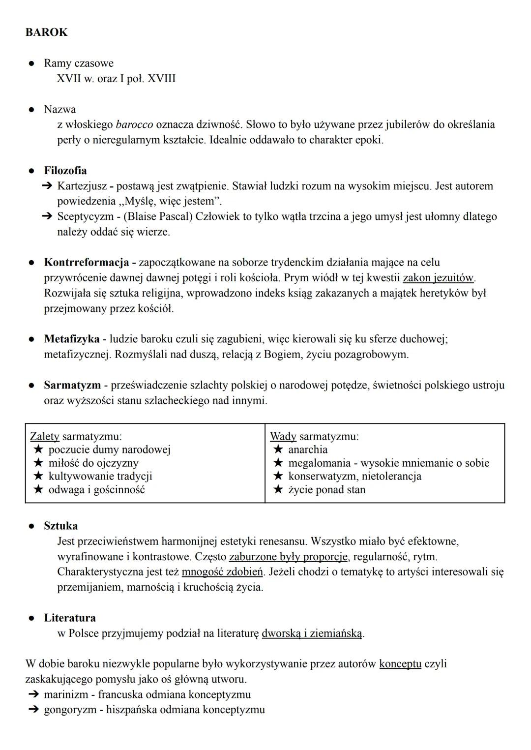 BAROK

• Ramy czasowe
XVII w. oraz I poł. XVIII

• Nazwa
z włoskiego barocco oznacza dziwność. Słowo to było używane przez jubilerów do okre