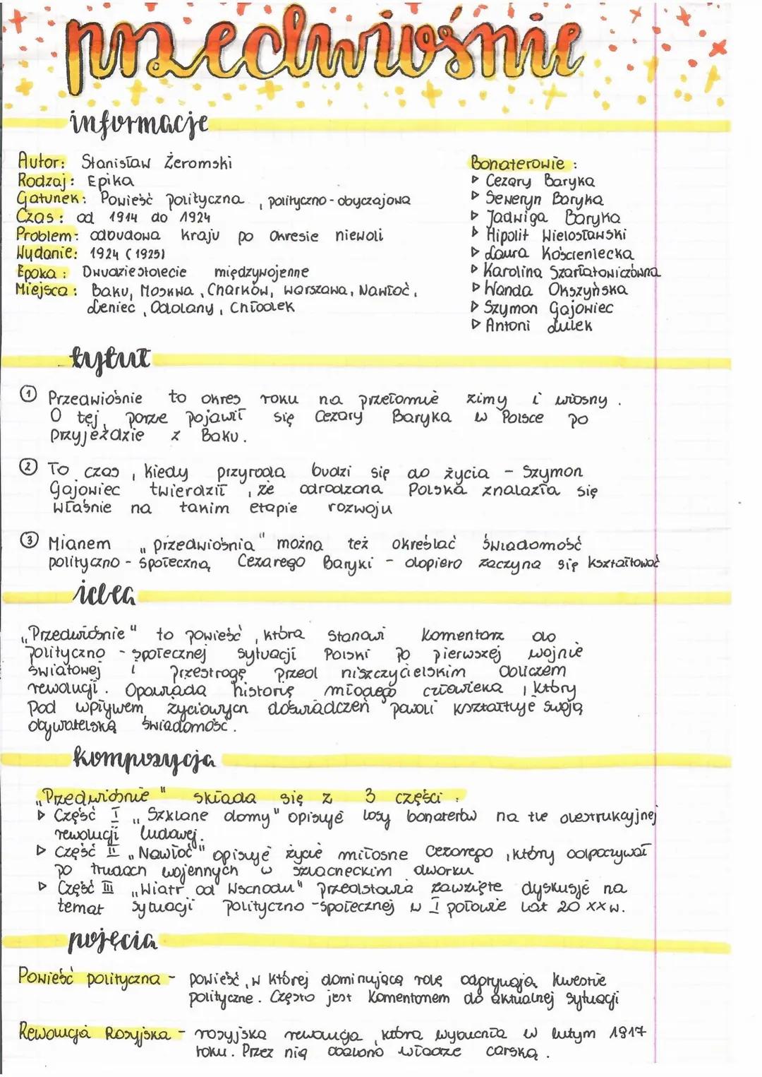 Przedwiośnie - Kluczowe Notatki do Lektury