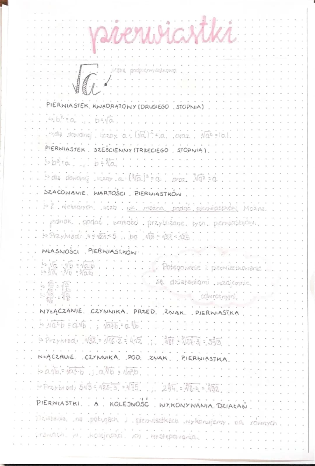 Pierwiastki - Matematyka klasa 7, 8: Własności, Tabela, i Działania
