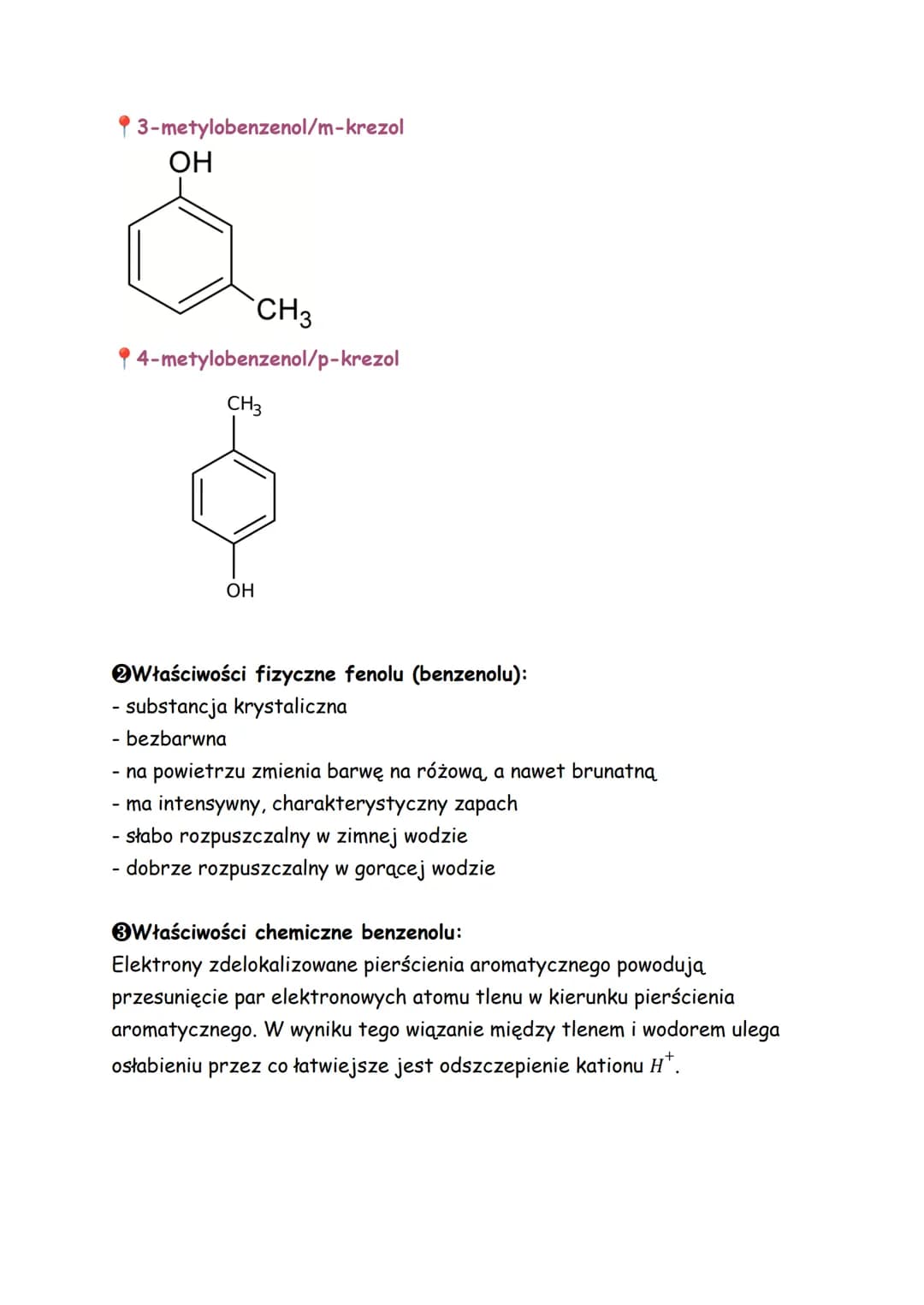 *Fenole*
●Fenole - są to związki, w których grupa hydroksylowa połączona jest z
atomem węgla pierścienia aromatycznego.
Benzenol (fenol - fo