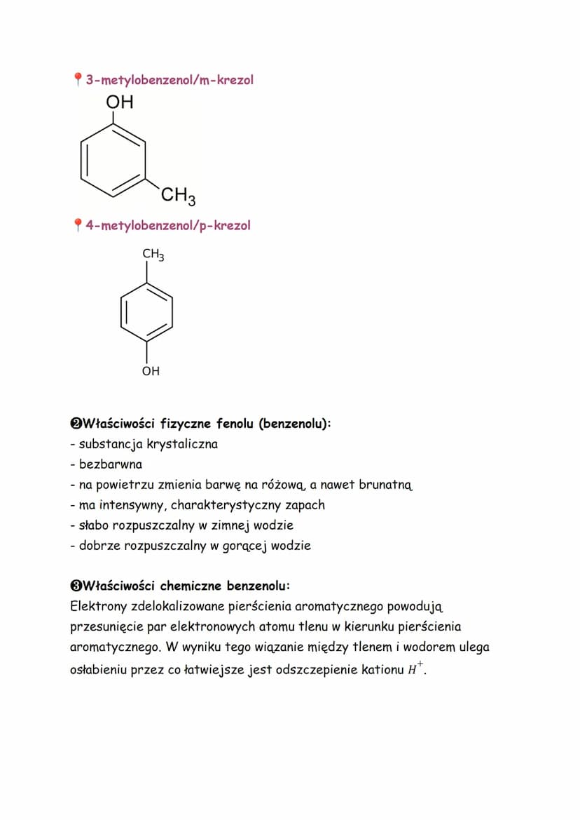 *Fenole*
●Fenole - są to związki, w których grupa hydroksylowa połączona jest z
atomem węgla pierścienia aromatycznego.
Benzenol (fenol - fo