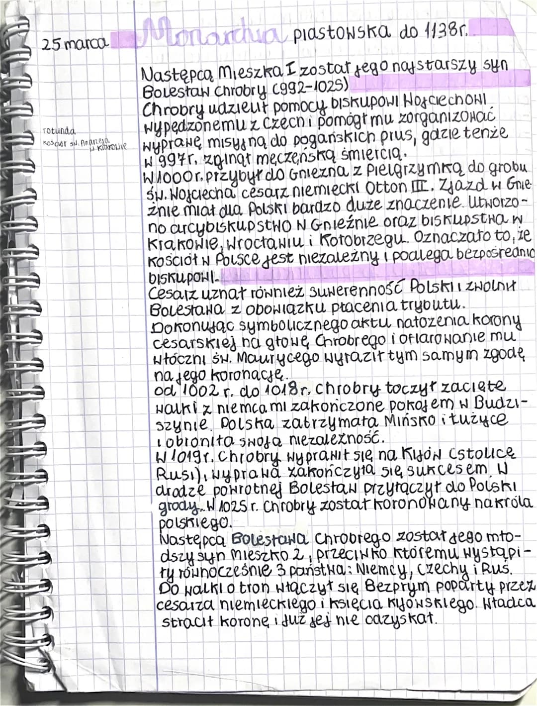 Monarchia piastowska do 1138r.
Następcą Mieszka I został jego najstarszy syn
Bolestan Chrobry c992-1025)
Chrobry udzieut pomocy biskupow! Ho