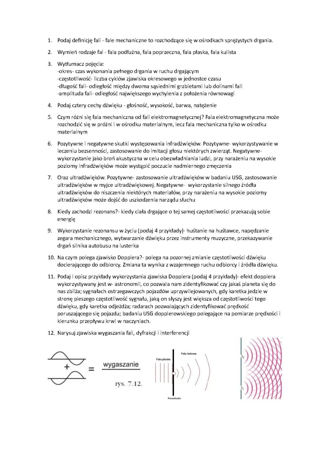 Powtórzenie Wiadomości z działu Fale