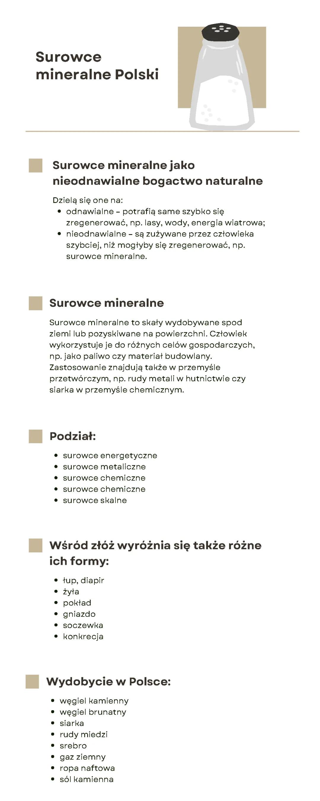 Surowce mineralne w Polsce - mapa, tabela, prezentacja