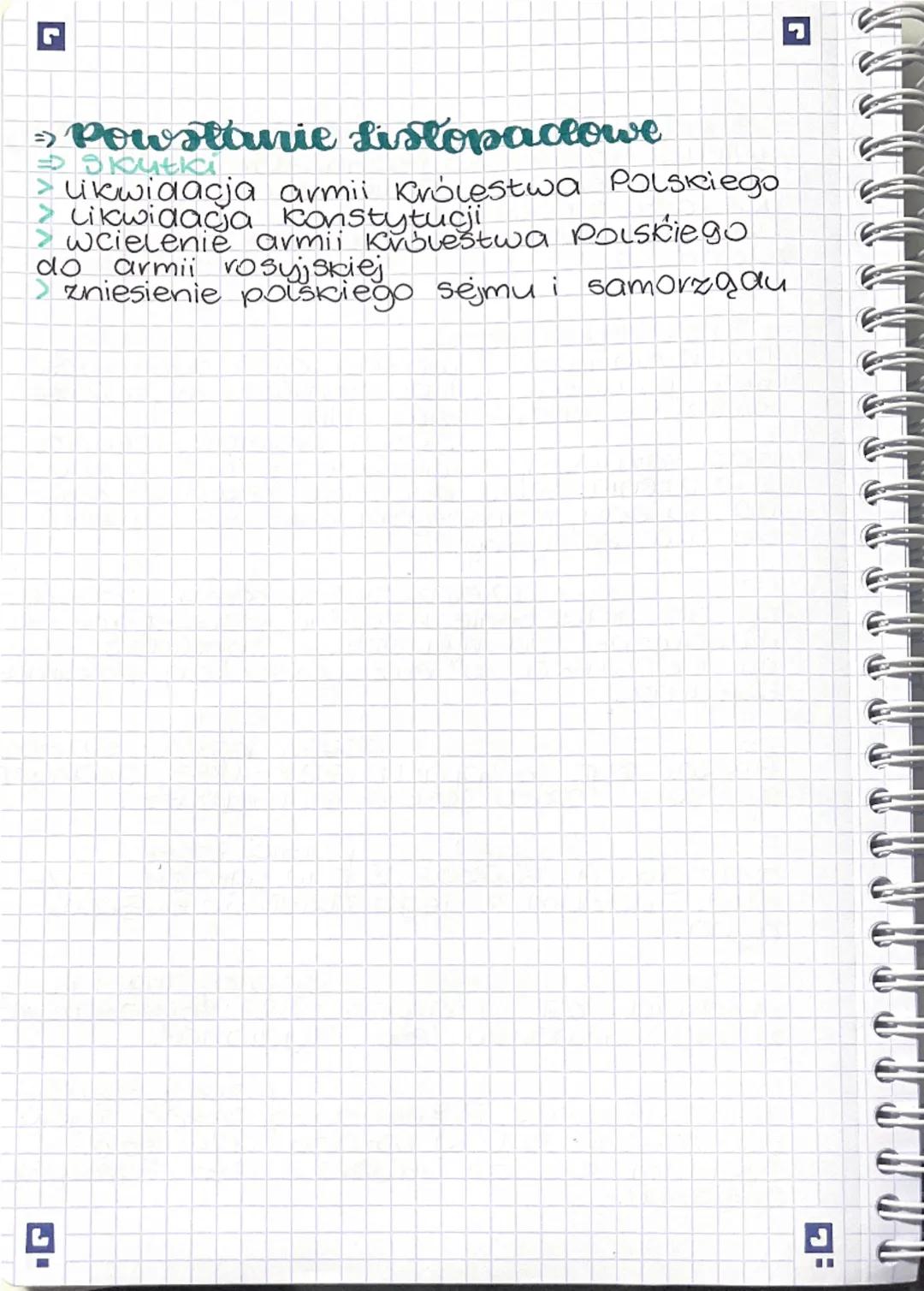 L
◉
Cristória
powłorzenie wiadomości
→ Daly
>1815v. - Stworzenie Królestwa Polskiego
>1828r. -Spisek podchorążych
> 1830r. - Powstanie Listo