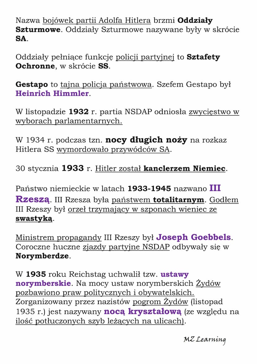 Nazizm
W listopadzie 1918 r. został zdetronizowany cesarz Niemiec
Wilhelm II.
Na mocy uchwalonej w 1919 r. konstytucji, Niemcy stały
się rep