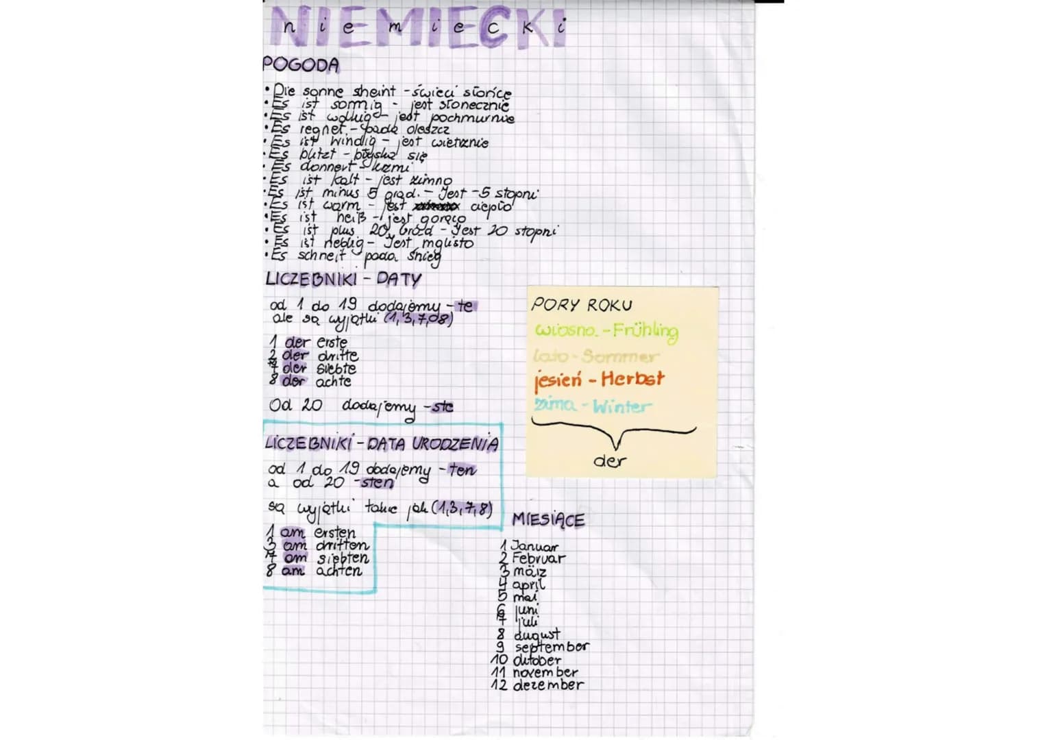 NIEMIECKI
POGODA
Die Sonne scheint -świed sionice
Es ist sommig - jest stonecznic
•Es ist wolkig jest pochmurnie
•Es regnet. - Youde oleszcz