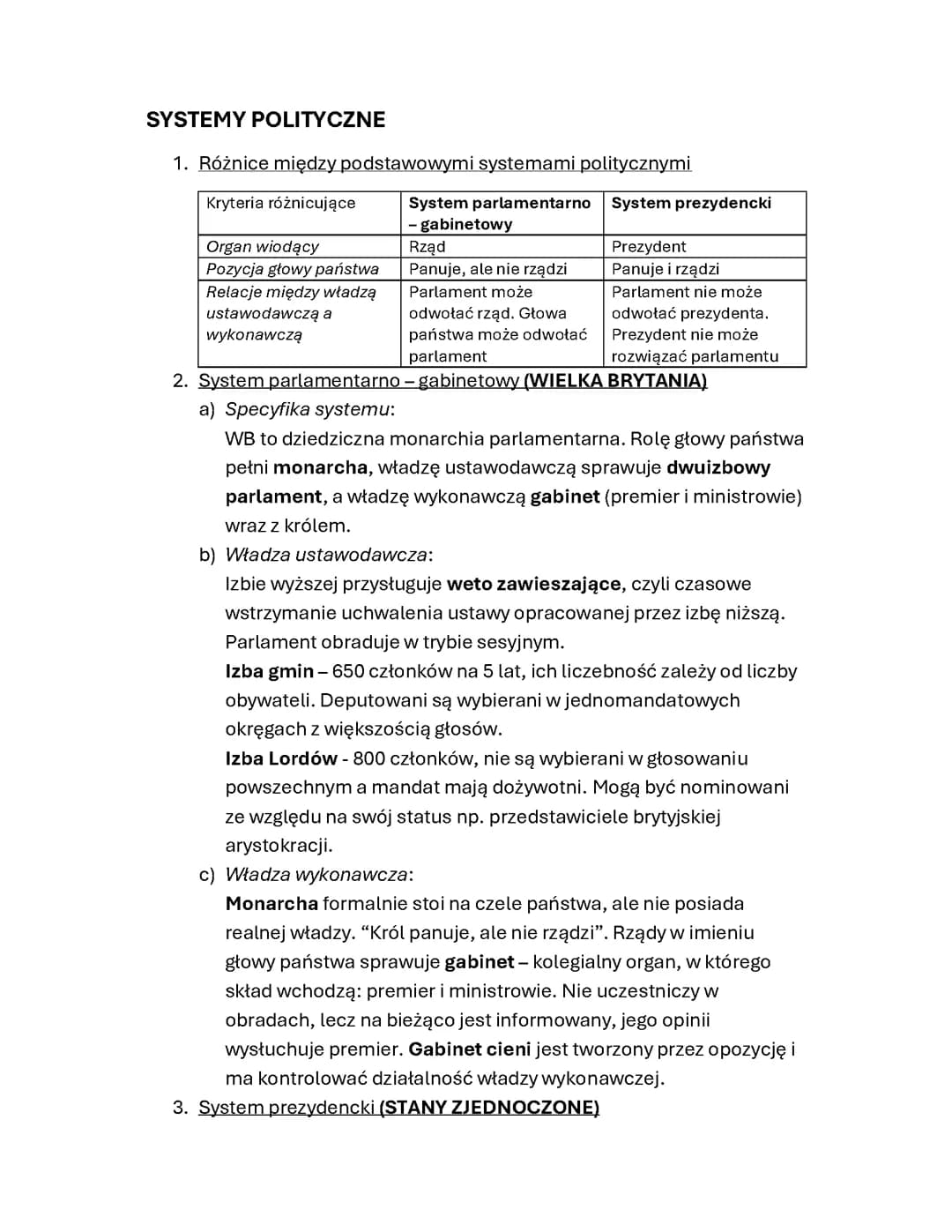 systemy polityczne 
