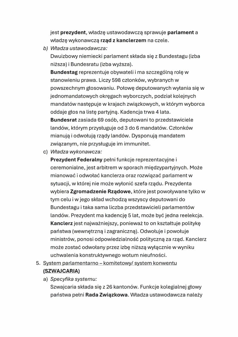 SYSTEMY POLITYCZNE
1. Różnice między podstawowymi systemami politycznymi
Kryteria różnicujące
Organ wiodący
Pozycja głowy państwa
Relacje mi