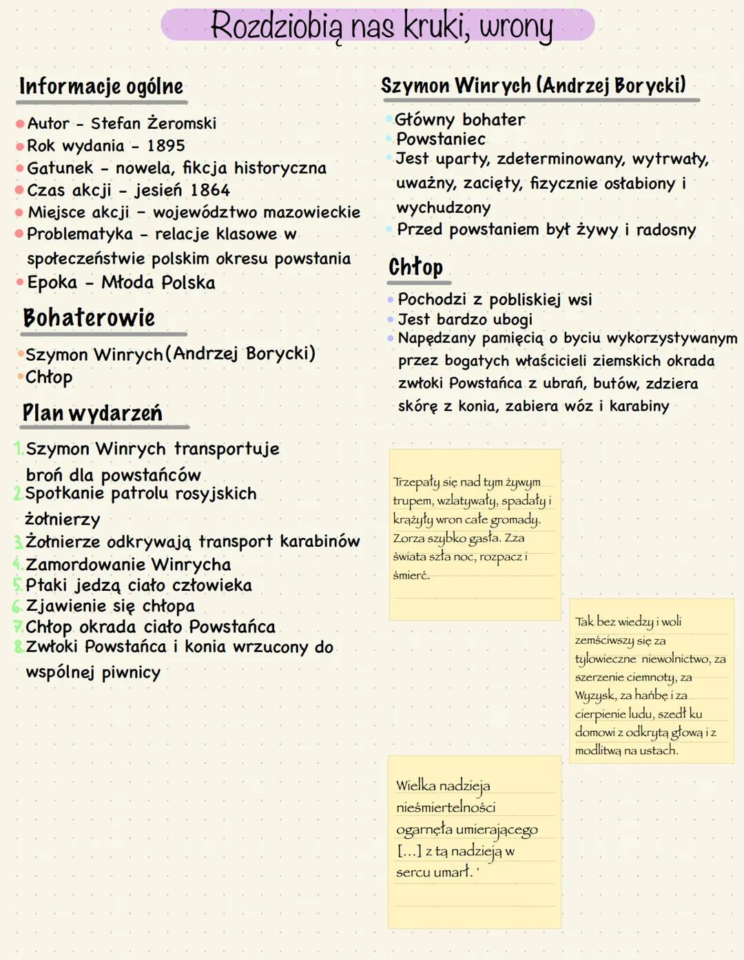 Informacje ogólne
● Autor Stefan Żeromski
Rok wydania
1895
Gatunek nowela, fikcja historyczna
Czas akcji - jesień 1864
Miejsce akcji - wojew