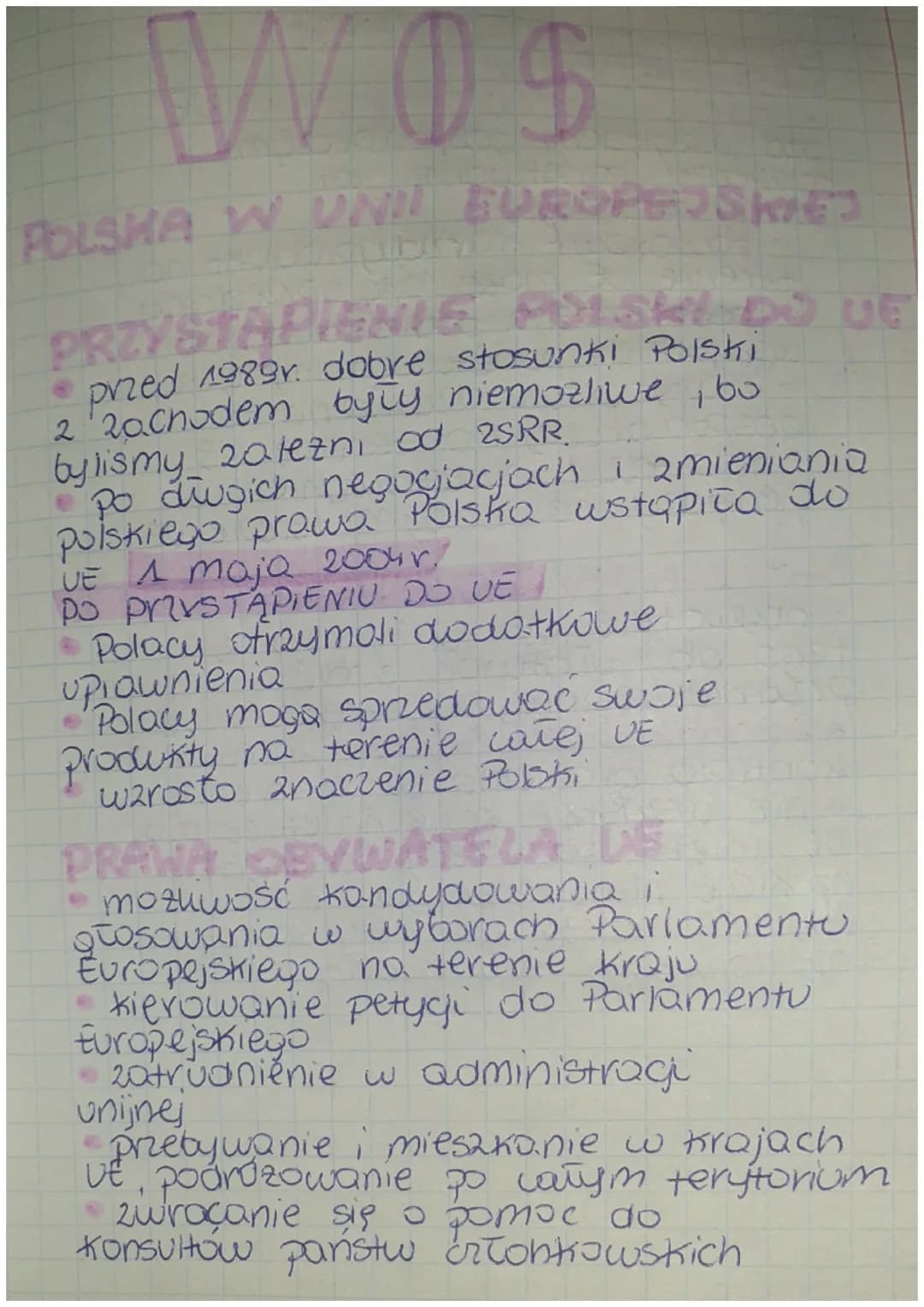 WOS
POLSKA W UNII EUROPERSKES
PRZYSTAPIENIE POLSKI DO UE
• przed 1989 r. dobre stosunki Polski
2 20chodem były niemozliwe, bo
bylismy 20lezn