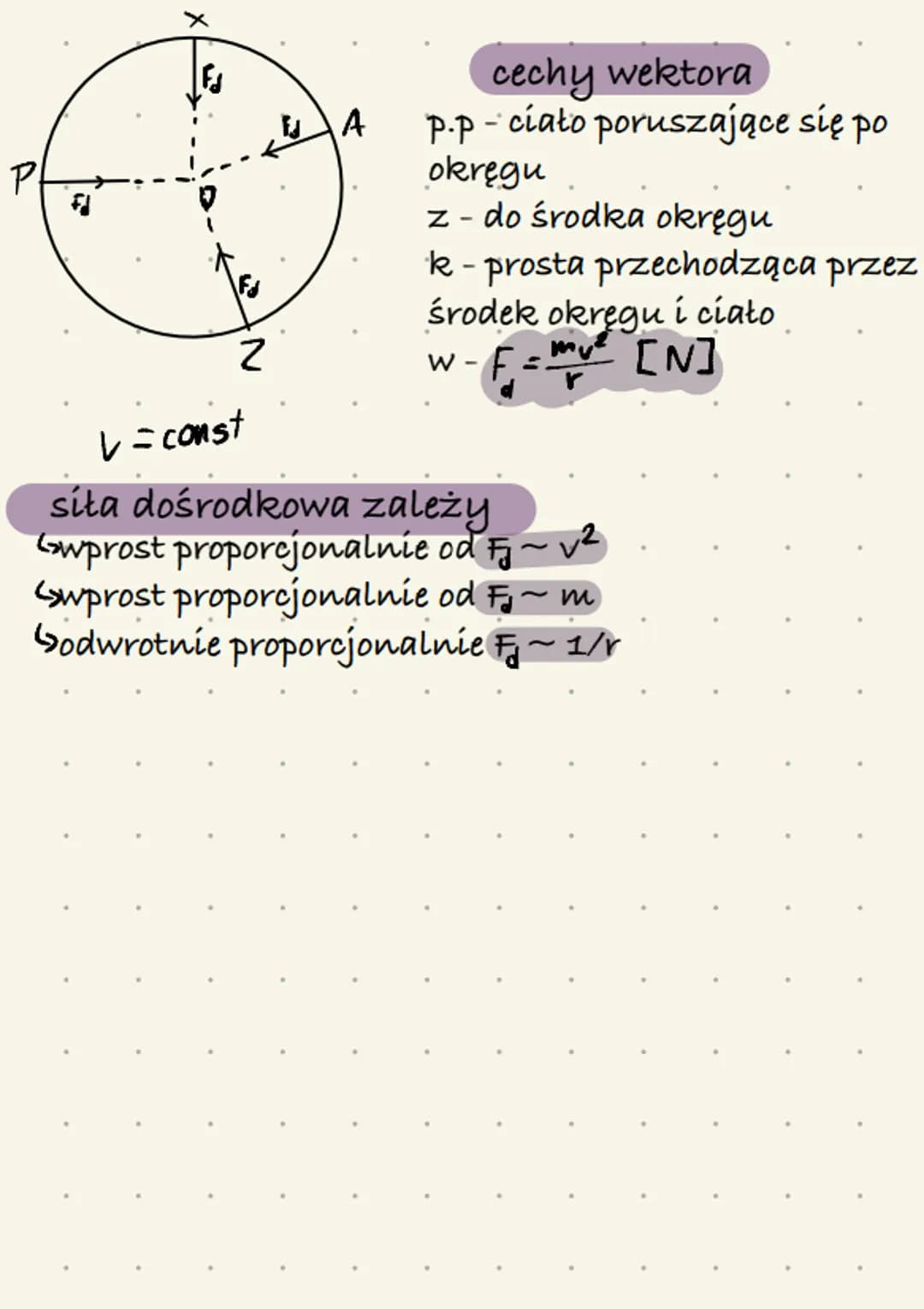 
<h2 id="wektorprdkociiprzyspieszenia">Wektor prędkości i przyspieszenia</h2>
<p>Prędkość ciała to wektor, który w każdym ruchu jest styczny