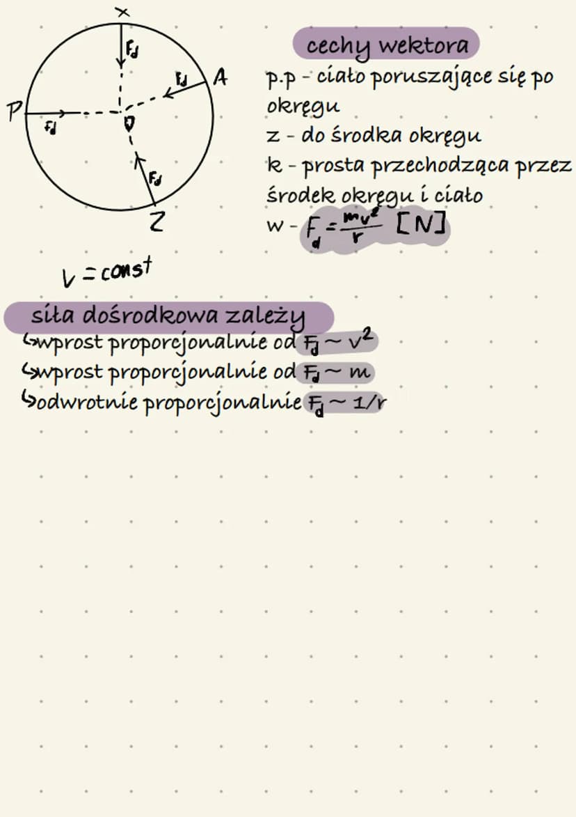 
<h2 id="wektorprdkociiprzyspieszenia">Wektor prędkości i przyspieszenia</h2>
<p>Prędkość ciała to wektor, który w każdym ruchu jest styczny