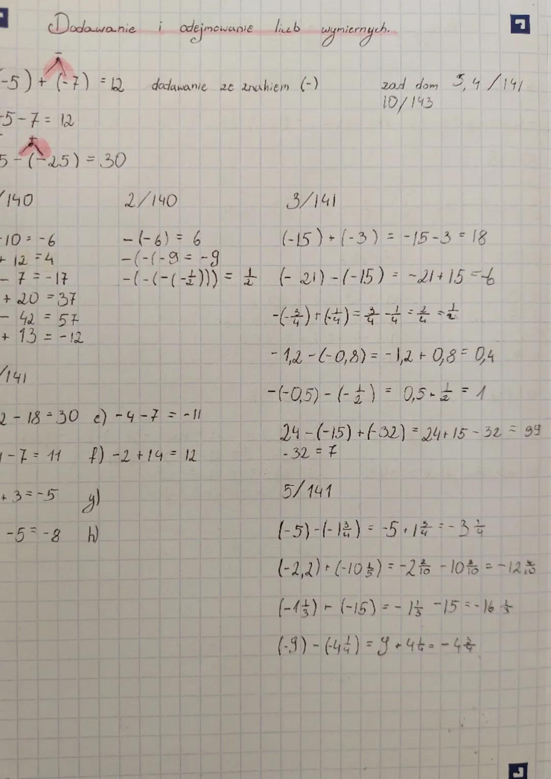 Dodawanie i odejmowanie likeb wymiernych.
-5) + (-7)=12
-5-7 = 12
5- (-25) = 30
-140
·10 = -6
+ 12 = 4
- 7 = -17
+ 20 = 37
- 42 = 57
+ 13 = 