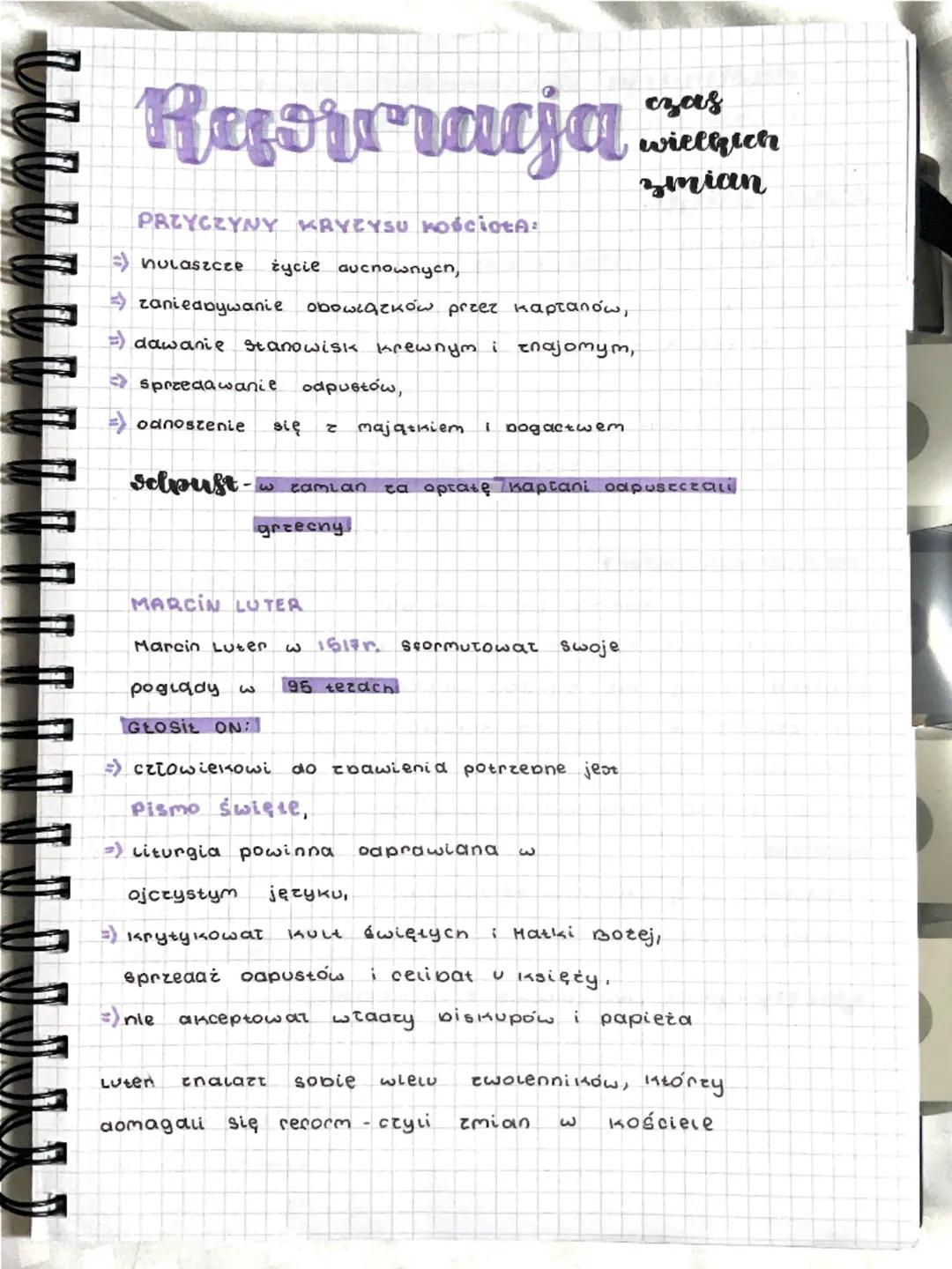 Reformacja
PRZYCZYNY KRYEYSU KOŚCIOŁA:
hulaszcze życie aucnownych,
zaniedbywanie obowiązków przez kapłanów,
=) dawanie Stanowisk krewnym i z