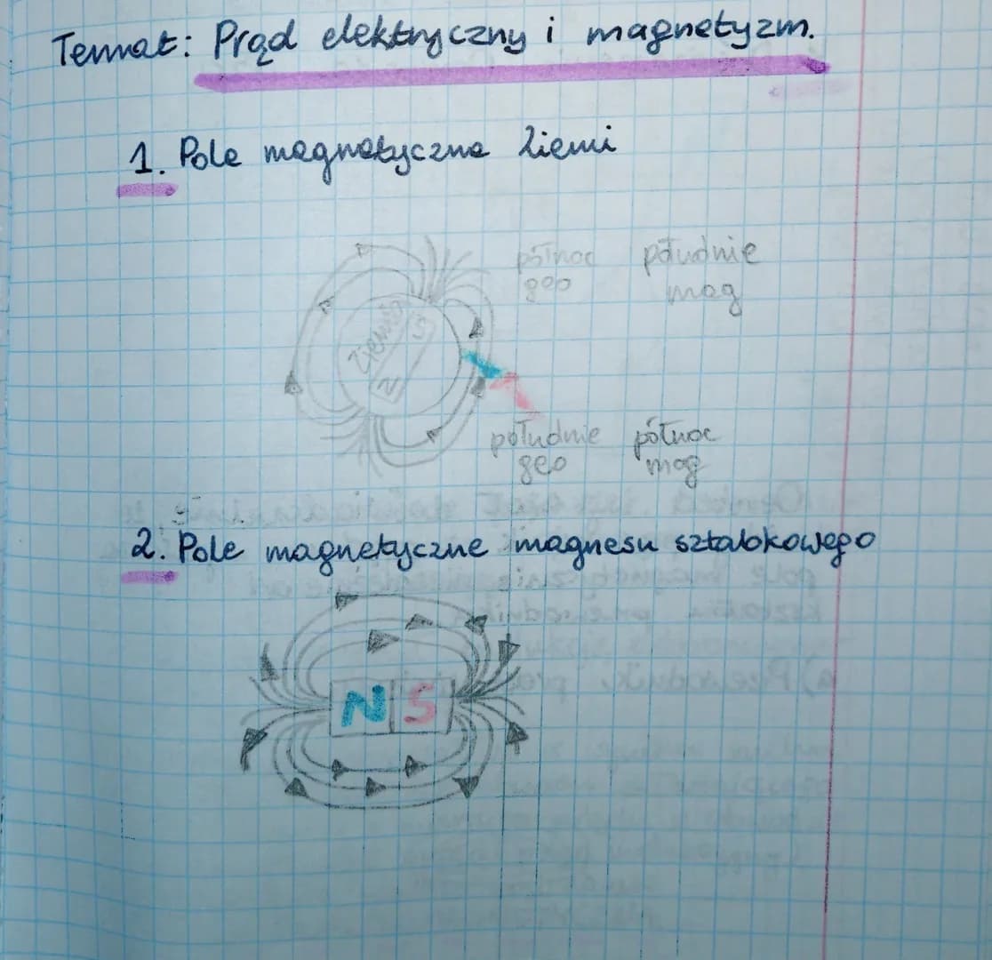 Temat: Prod elektryczny i magnetyzm.
1. Pole magnetyczne Ziemi
P
P
Zion's
półnoć południe
[8%0
мод
południe potroc
800 mag
2. Pole magnetycz