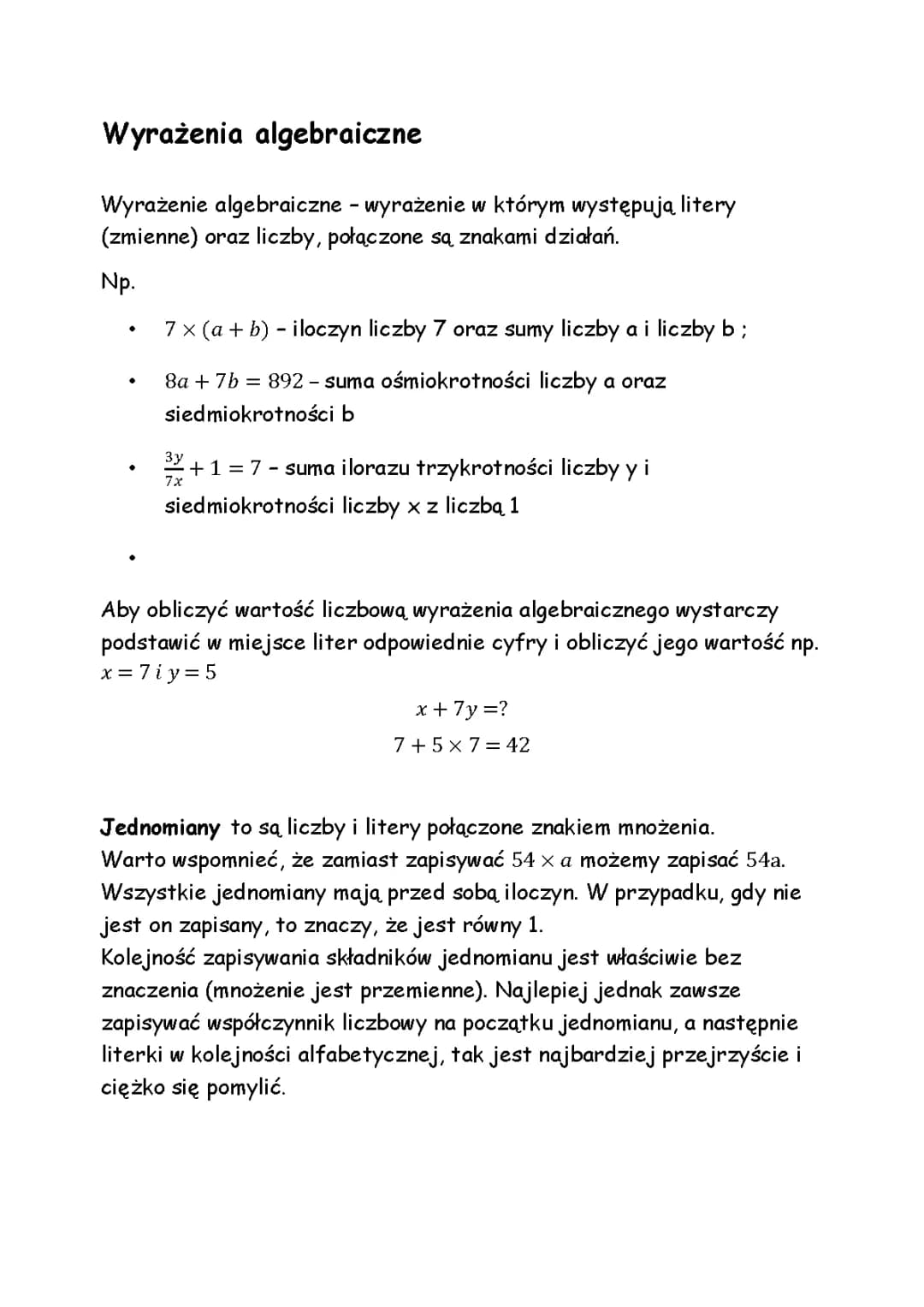 wyrażenia algebraiczne