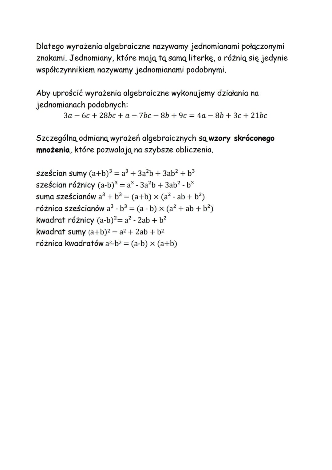 Wyrażenia algebraiczne
Wyrażenie algebraiczne – wyrażenie w którym występują litery
(zmienne) oraz liczby, połączone są znakami działań.
Np.