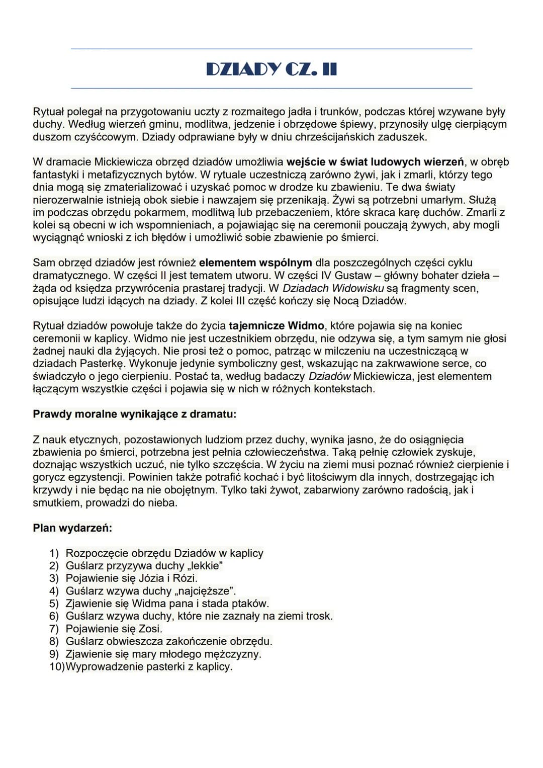 Motto:
Są dziwy w niebie i na ziemi, o których ani śniło się waszym filozofom
Motto ,,Dziadów" cz. II to słowa pochodzące z dzieła Wiliama S