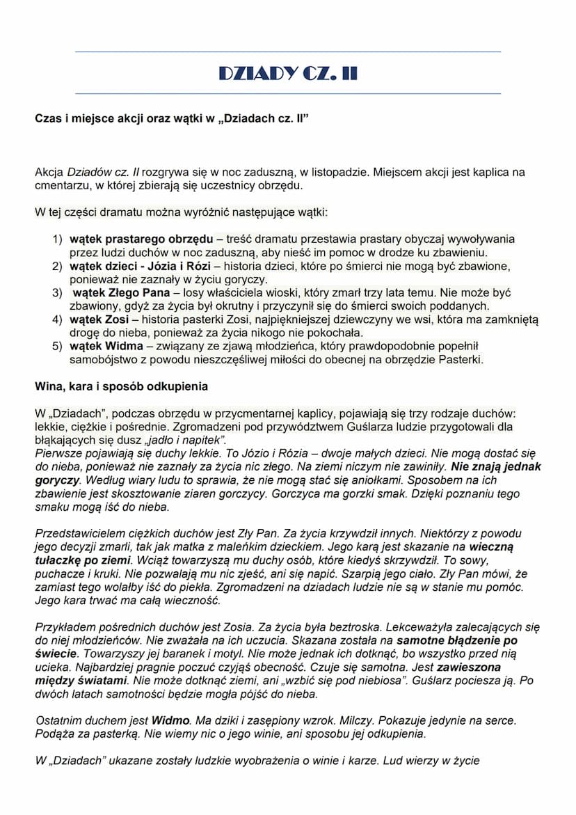 Motto:
Są dziwy w niebie i na ziemi, o których ani śniło się waszym filozofom
Motto ,,Dziadów" cz. II to słowa pochodzące z dzieła Wiliama S