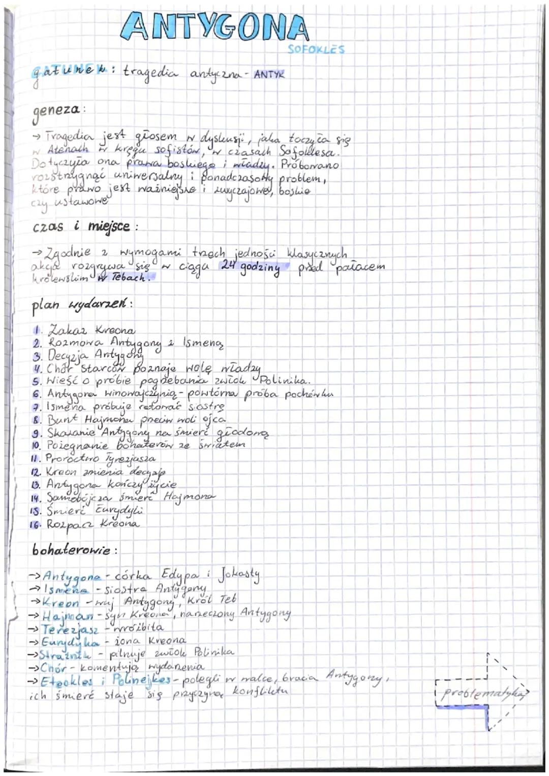 # ANTYGONA
SOFOKLES

gatunek: tragedia antyczna - ANTYR

geneza:

→ Tragedia jest głosem w dyskusji, jaka toczyła się
w Atenach w kręgu sofi