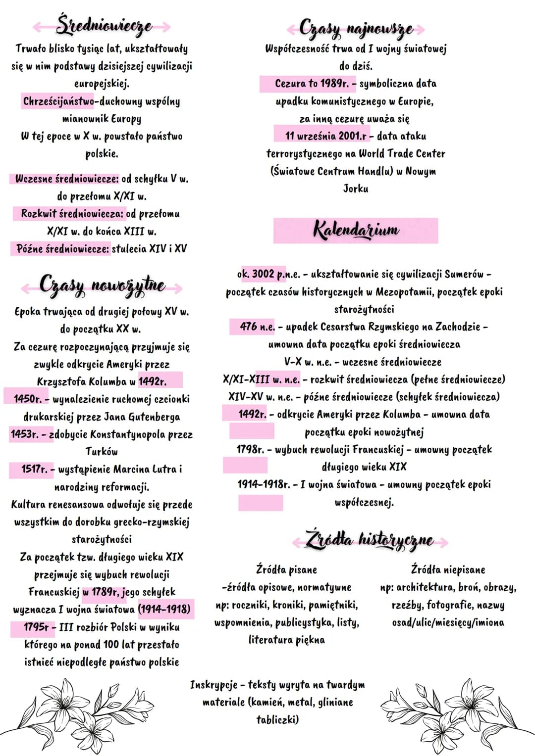 1 Historia - periodyzacja, źródła
Historia i prehistoria
Historia, rozumiana jest jako dyscyplina
naukowa, która zajmuje się badaniem
przesz