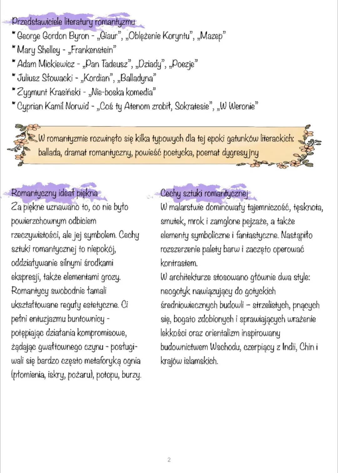Romantyzm
Ramy czasowe
Romantyzm to prąd umysłowy i literacki, który w Europie rozwijał się od lat 90. XVIII w. do
pierwszej połowy XIX w. W
