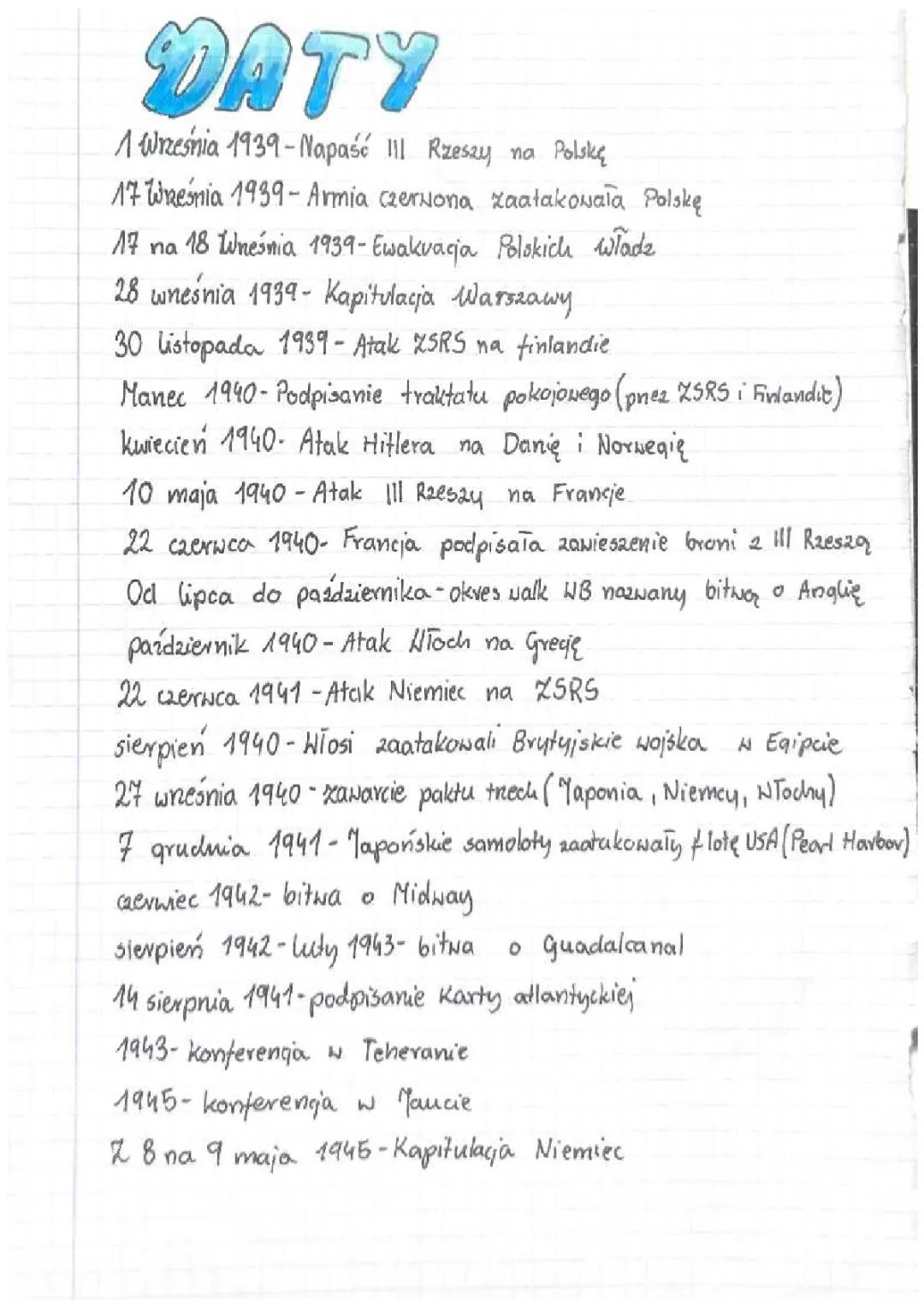 Najważniejsze daty z działu 1 do klasy 8: Wczoraj i dziś (Nowa Era)