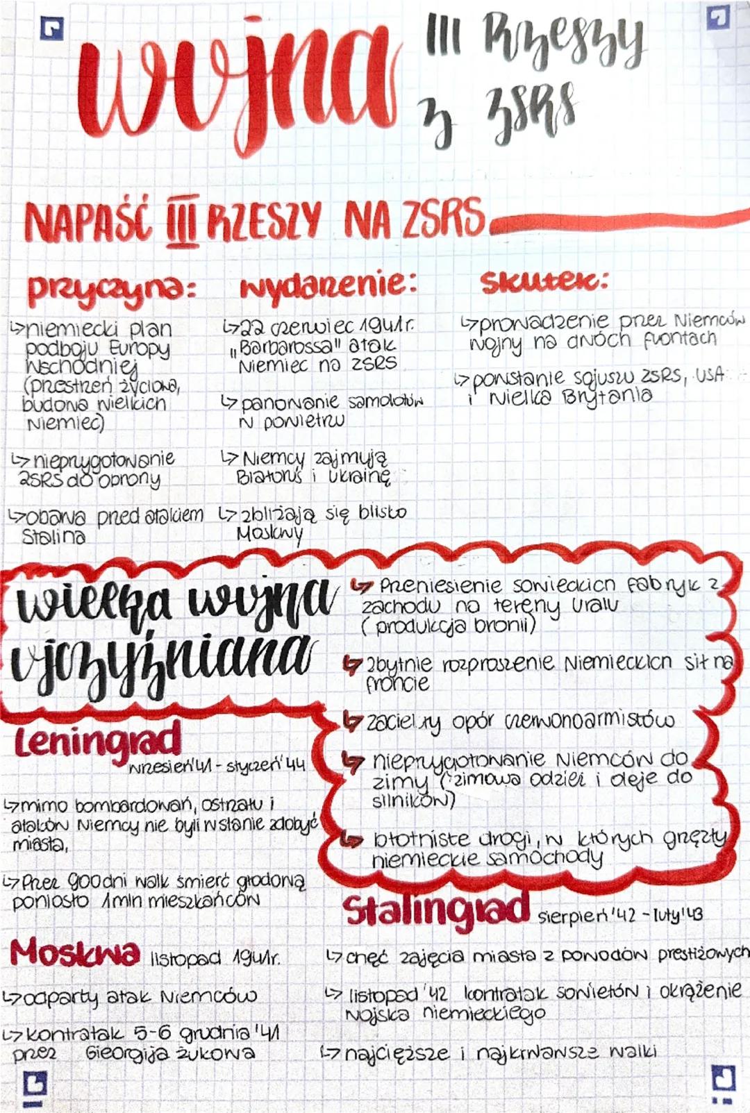 "wvjna!
III Rzeszy
3 3S RS
NAPAŚĆ I RZESZY NA ZSRS
przyczyna: wydanenie:
niemiecki plan
podboju Europy
Wschodniej
(przestrzeń życiowa,
budow