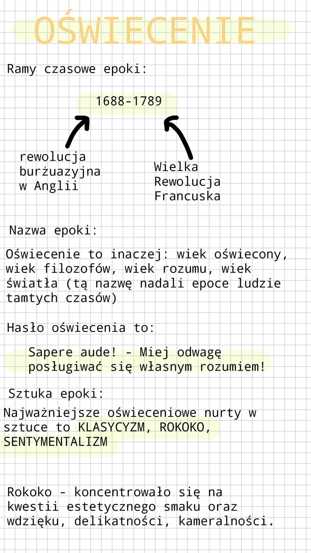 OŚWIECENIE
Ramy czasowe epoki:
1688-1789
7
rewolucja
burżuazyjna
w Anglii
9
Wielka
Rewolucja
Francuska
Nazwa epoki:
Oświecenie to inaczej: w