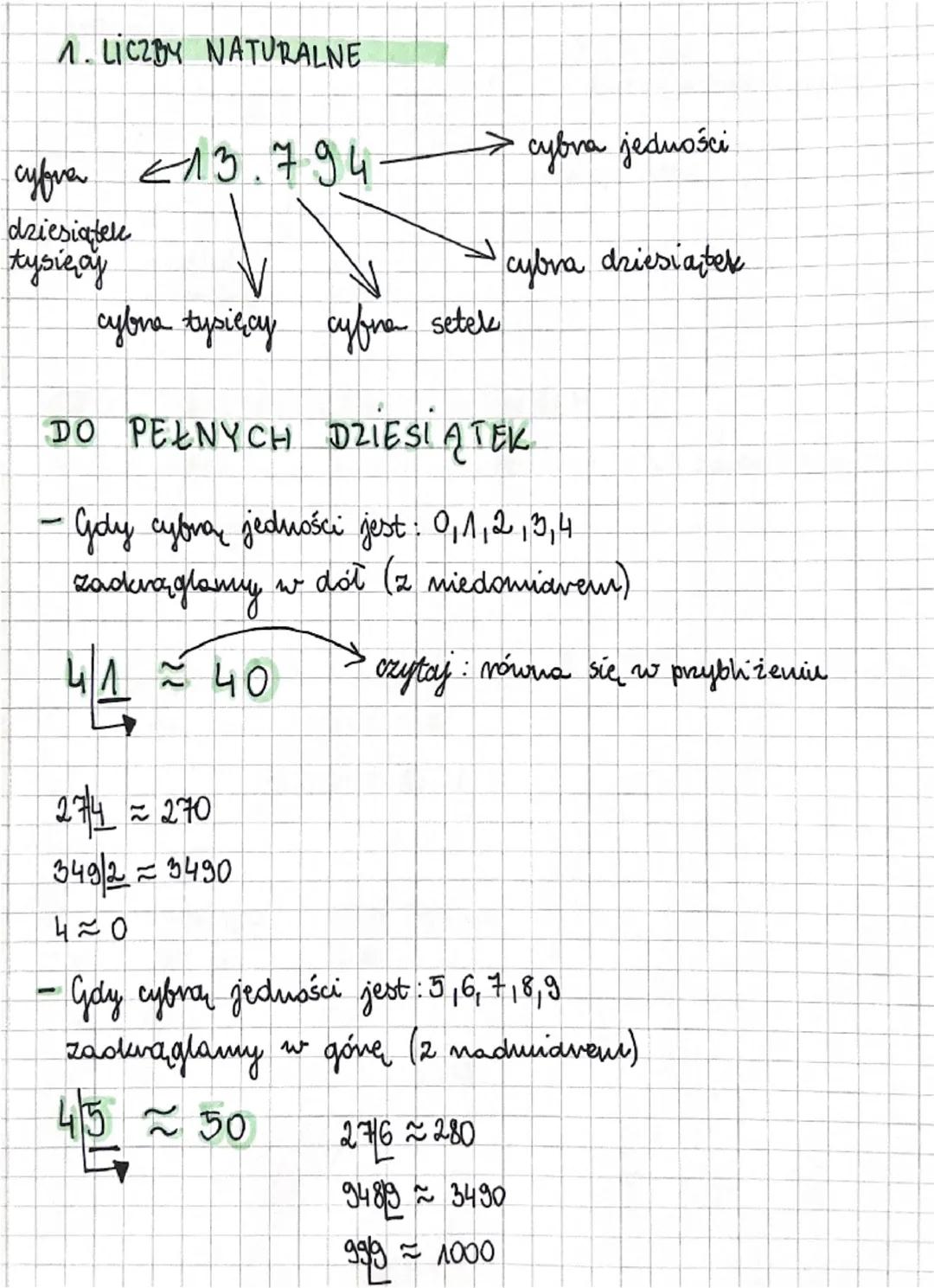 # 1. LICZBY NATURALNE

cyfra 13.794

dziesiątele
tysięcy

cybra tysięcy cyfra setels

DO PEŁNYCH DZIESIĄTEK

- Gdy cybraz jedności jest: 0,1