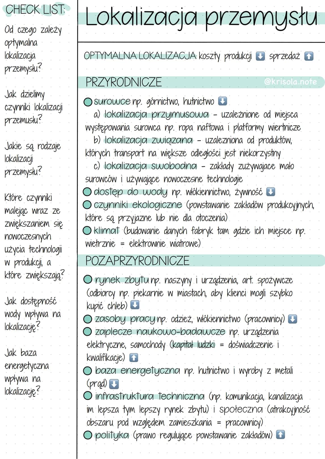 CHECK LIST:
Od czego zależy
optymalna
lokalizacja
przemysłu?
Jak dzielimy
czynniki lokalizacji
przemustu?
Jakie są rodzaje
lokalizacji
przem