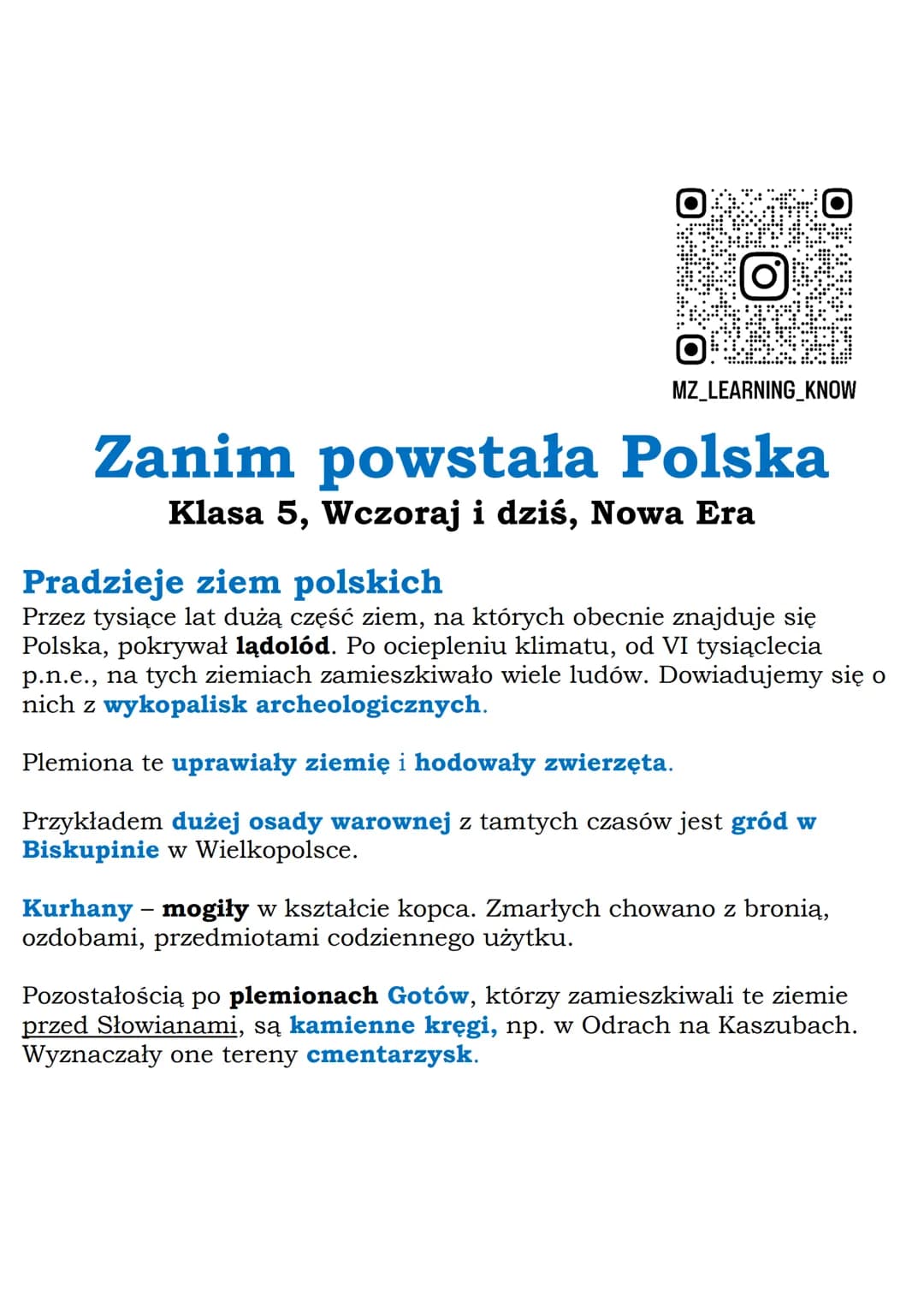 --- OCR Start ---
MZ_LEARNING_KNOW
Zanim powstała Polska
Klasa 5, Wczoraj i dziś, Nowa Era
Pradzieje ziem polskich
Przez tysiące lat dużą cz